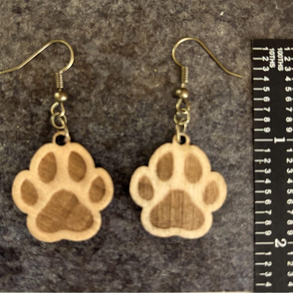 Paw print wood earrings